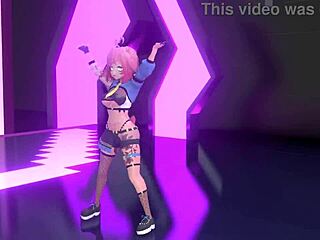 Anime idol performs strip tease with clothes ripped to music.