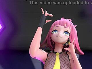 Anime idol performs strip tease with clothes ripped to music.