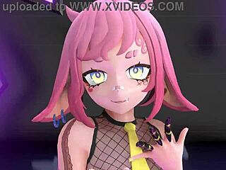 Anime idol performs strip tease with clothes ripped to music.