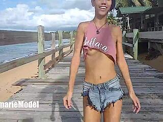 Damn! Hairy Woman Bouncing Tits with Nipple Slips in Public!