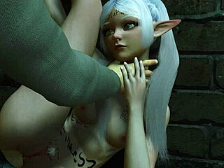 Frieren elf parody features standing fuck in a cartoon adventure.