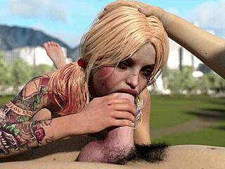 Harley Quinn Deepthroats Huge White Dick With Handjob In Game