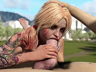 Harley Quinn Deepthroats Huge White Dick With Handjob In Game