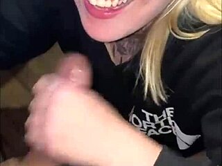 tattooed slut swallows every drop after a sloppy deepthroat session.