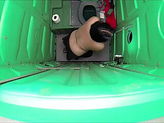 porta gloryhole at construction site offers wild outhouse blowjobs and swallows