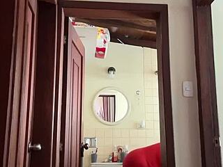 Neighbor in bathroom gets slammed with intense creamy solo action!