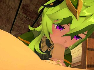 sunset with collei from genshin impact unfolds in a serene 3d cartoon anime hentai scene.