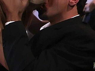 passionate blonde sucking boss on couch