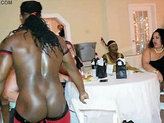 Jamaican Stripper Shocks Milfs with Unexpected Hentai Solo at Party