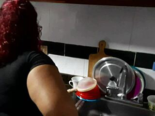 the mature latina maid is washing dishes when i interrupt her for a deepthroat blowjob on my monster cock