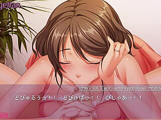 This anime hentai features Hiroto receiving a blowjob from the wife next door, leading to a cumshot.