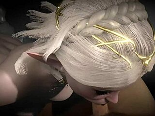sexy blonde elf girl is sucking dick in the dark forest