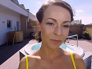 Hot outdoor jacuzzi pov sex with mature tattooed milf
