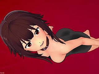 Megumin removes towel for hotel sex in adult hentai