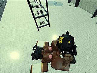 Roblox action with a hot black nun getting wild