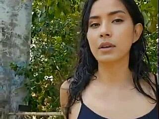 Latina Beauty Unveils Charm in Forest Setting