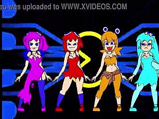 Pac-Man ghost girls perform a three-phase dance in high definition.