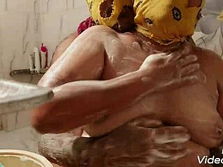 I massaged my husband with big boobs in garage and gave blowjob