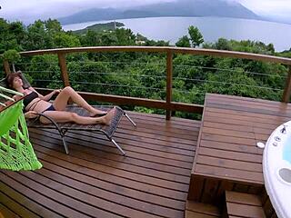 creampie and female orgasm in public park with squirt to mouth and double cum 😍