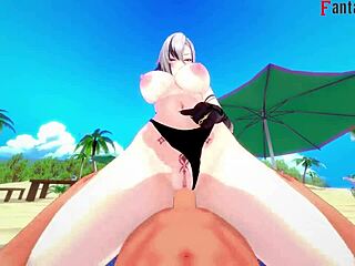 i watch arlecchino fucking hard in bikini on the beach in genshin impact fantasy