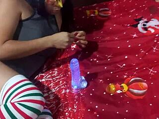 Hey, check out this Indian MILF's tasty Christmas dildo play!