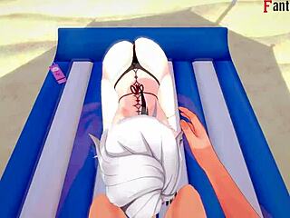 i watch arlecchino fucking hard in bikini on the beach in genshin impact fantasy