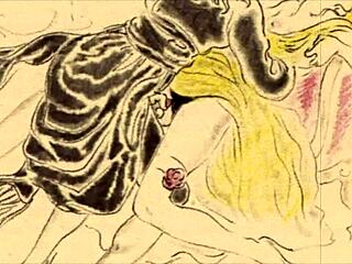 Intense vintage erotic cartoon illustration from anime hentai era