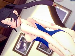 Mona heats up a cock using her bikini in hentai style.