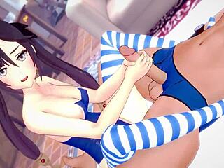 Mona heats up a cock using her bikini in hentai style.