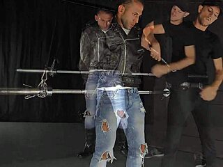 Straight Muscle Stud Dominated In Gay Bondage Bdsm With Electro And Whipping