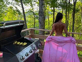 step-mom gets banged hard while cooking outside in the kitchen