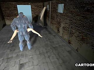 Beautiful 3D animated woman with big breasts in prison cell gets gang banged