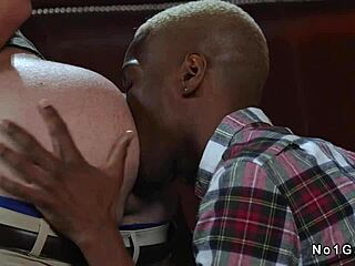 Interracial gay anal pounding in restaurant after late shift