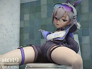 silver wolf gives footjob and blowjob