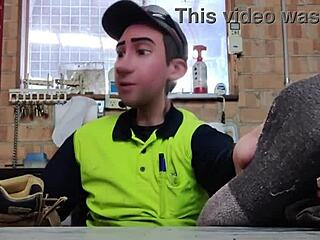 Step gay dad escapes into foot fantasy dreams at work