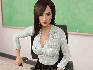 in the echoes of lust game, the redhead teacher gets fingered and kissed passionately