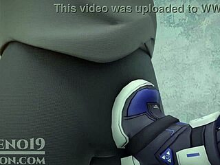 silver wolf gives footjob and blowjob