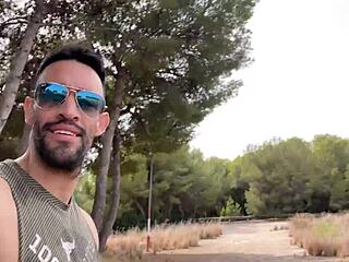 big cock stud jerks off on public trail with cumshot