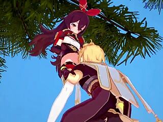 Amber and Fischl Engage in Intense Sex with Aether in Genshin Hentai