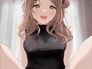 anime girl in black dress riding dick, getting covered in cum