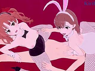 Mikoto Misaka and Kuroko Shirai in bunny girl 3P