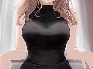 anime girl in black dress riding dick, getting covered in cum