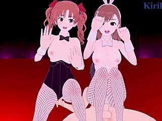 Mikoto Misaka and Kuroko Shirai in bunny girl 3P
