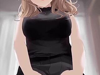 anime girl in black dress riding dick, getting covered in cum