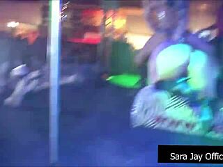 Lovely Sara fucks at party with blonde and brunette for orgasms