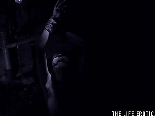 sexy girl rubs cream on big tits and hairy pussy.