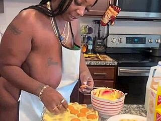 Making banana pudding with ebony bbw and natural tits!