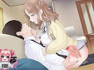 hot college girl rides and jerks for anime cumshot