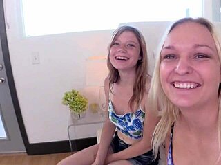 Mia Collins and Victoria Brookes share steamy bisexual blowjob action.