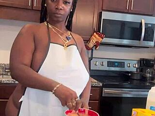 Making banana pudding with ebony bbw and natural tits!